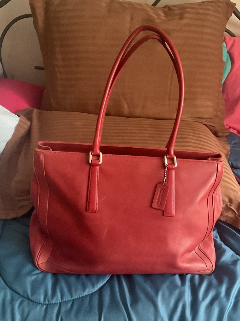 Vintage COACH Red Leather Double-Handle Tote